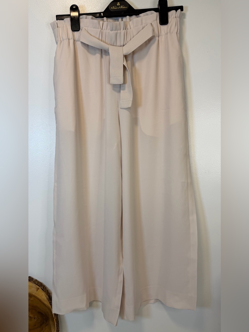 Vince‎ Cream Color Wide Leg Paper bag Elastic Waist Pants Belted Women’s Large